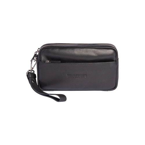 Load image into Gallery viewer, RB0046A | Pochette Uomo KEVIN con laccio da polso in Vera Pelle pieno fiore con leggera grana. Maniglia removibile. Colore Nero. Dimensioni: cm 22 x 13 x 5-0
