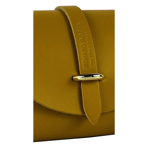 Load image into Gallery viewer, RB1001AR | Borsa Piccola in Vera Pelle Made in Italy con Tracollina removibile e passante di chiusura in metallo Oro Lucido - Colore Senape - Dimensioni: cm 16,5 x 11 x 8-4
