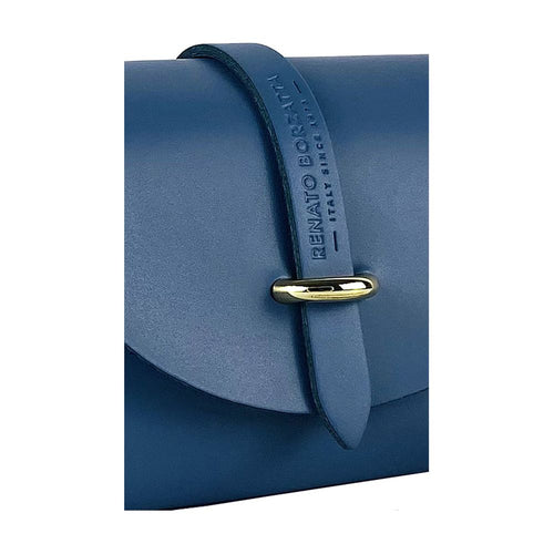 Load image into Gallery viewer, RB1001P | Borsa Piccola in Vera Pelle Made in Italy con Tracollina removibile e passante di chiusura in metallo Oro Lucido - Colore Avio - Dimensioni: cm 16,5 x 11 x 8-4
