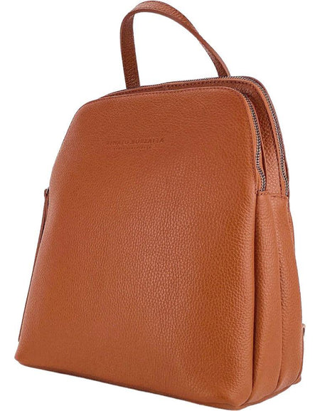 RB1018AM | Zaino Donna Doppio scomparto in Vera Pelle Made in Italy con spallacci regolabili. Accessori in metallo Canna di Fucile - Colore Paprika - Dimensioni: cm 26 x 30 x 14,5-1