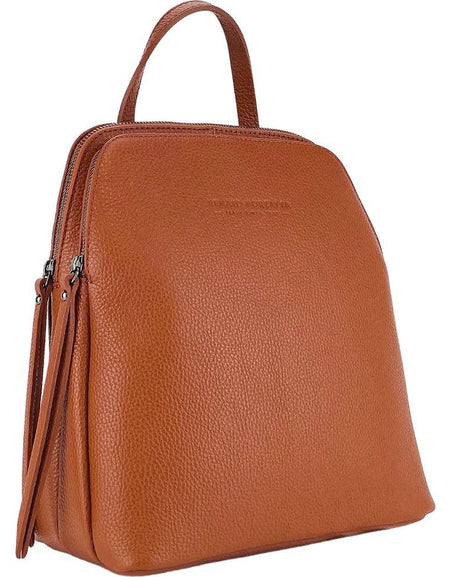 RB1018AM | Zaino Donna Doppio scomparto in Vera Pelle Made in Italy con spallacci regolabili. Accessori in metallo Canna di Fucile - Colore Paprika - Dimensioni: cm 26 x 30 x 14,5-0