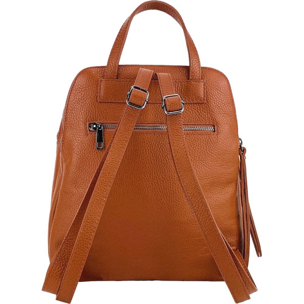 RB1018AM | Zaino Donna Doppio scomparto in Vera Pelle Made in Italy con spallacci regolabili. Accessori in metallo Canna di Fucile - Colore Paprika - Dimensioni: cm 26 x 30 x 14,5-4