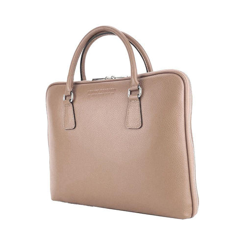 Load image into Gallery viewer, RB1019AQ | Cartella Business Unisex in Vera Pelle Made in Italy con tracolla removibile. Attacchi con moschettoni in metallo Nickel Lucido - Colore Taupe - Dimensioni: cm 37 x 29 x 6,5-1
