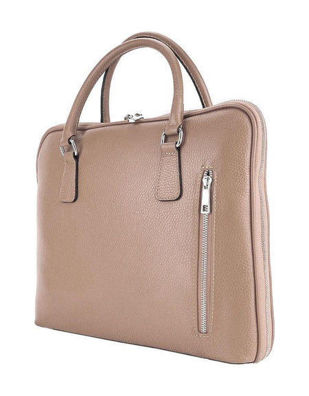 RB1019AQ | Cartella Business Unisex in Vera Pelle Made in Italy con tracolla removibile. Attacchi con moschettoni in metallo Nickel Lucido - Colore Taupe - Dimensioni: cm 37 x 29 x 6,5-0