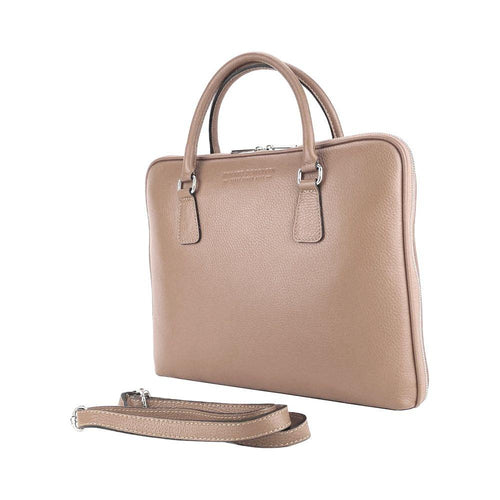 Load image into Gallery viewer, RB1019AQ | Cartella Business Unisex in Vera Pelle Made in Italy con tracolla removibile. Attacchi con moschettoni in metallo Nickel Lucido - Colore Taupe - Dimensioni: cm 37 x 29 x 6,5-4
