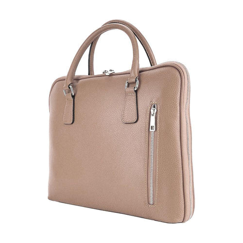 Load image into Gallery viewer, RB1019AQ | Cartella Business Unisex in Vera Pelle Made in Italy con tracolla removibile. Attacchi con moschettoni in metallo Nickel Lucido - Colore Taupe - Dimensioni: cm 37 x 29 x 6,5-0
