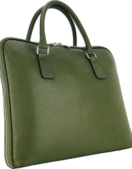 RB1019E | Cartella Business Unisex in Vera Pelle Made in Italy con tracolla removibile. Attacchi con moschettoni in metallo Nickel Lucido - Colore Verde - Dimensioni: cm 37 x 29 x 6,5-1