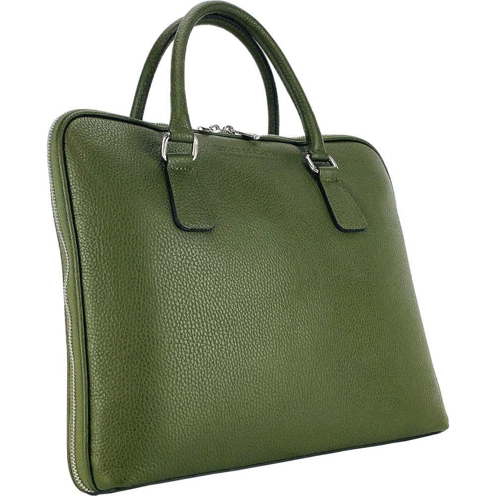 RB1019E | Cartella Business Unisex in Vera Pelle Made in Italy con tracolla removibile. Attacchi con moschettoni in metallo Nickel Lucido - Colore Verde - Dimensioni: cm 37 x 29 x 6,5-1