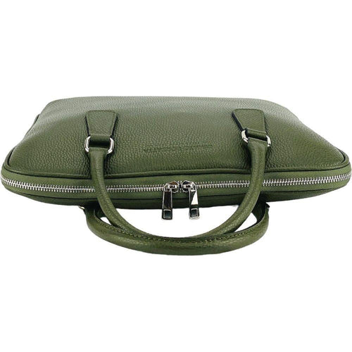 Load image into Gallery viewer, RB1019E | Cartella Business Unisex in Vera Pelle Made in Italy con tracolla removibile. Attacchi con moschettoni in metallo Nickel Lucido - Colore Verde - Dimensioni: cm 37 x 29 x 6,5-3
