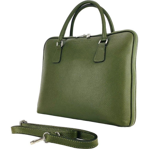 Load image into Gallery viewer, RB1019E | Cartella Business Unisex in Vera Pelle Made in Italy con tracolla removibile. Attacchi con moschettoni in metallo Nickel Lucido - Colore Verde - Dimensioni: cm 37 x 29 x 6,5-4
