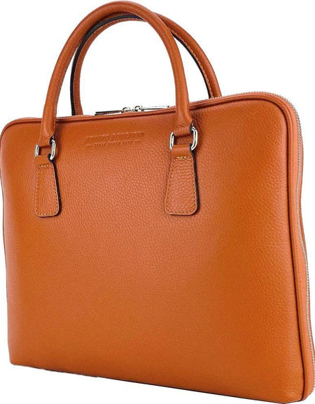 RB1019L | Cartella Business Unisex in Vera Pelle Made in Italy con tracolla removibile. Attacchi con moschettoni in metallo Nickel Lucido - Colore Arancione - Dimensioni: cm 37 x 29 x 6,5-1