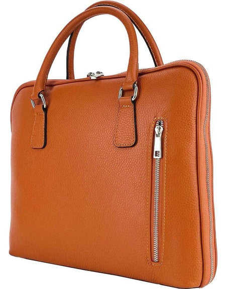 RB1019L | Cartella Business Unisex in Vera Pelle Made in Italy con tracolla removibile. Attacchi con moschettoni in metallo Nickel Lucido - Colore Arancione - Dimensioni: cm 37 x 29 x 6,5-0