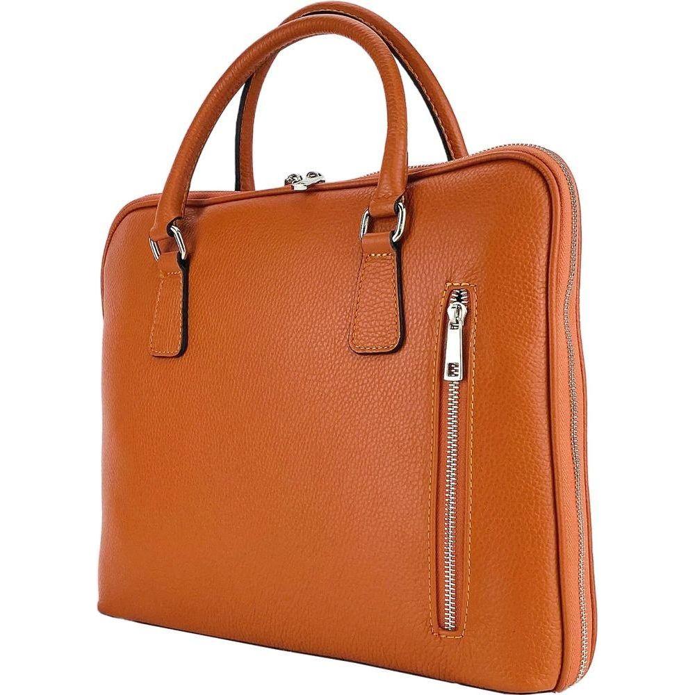 RB1019L | Cartella Business Unisex in Vera Pelle Made in Italy con tracolla removibile. Attacchi con moschettoni in metallo Nickel Lucido - Colore Arancione - Dimensioni: cm 37 x 29 x 6,5-0