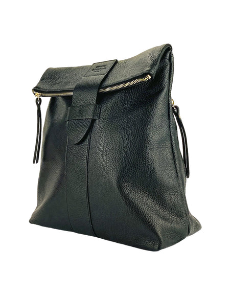 RB1021A | Zaino Donna Morbido in Vera Pelle Made in Italy con Spallacci regolabili. Chiusura lampo e Accessori in metallo Oro Lucido - Colore Nero - Dimensioni: cm 30 x 34 x 10,5-1