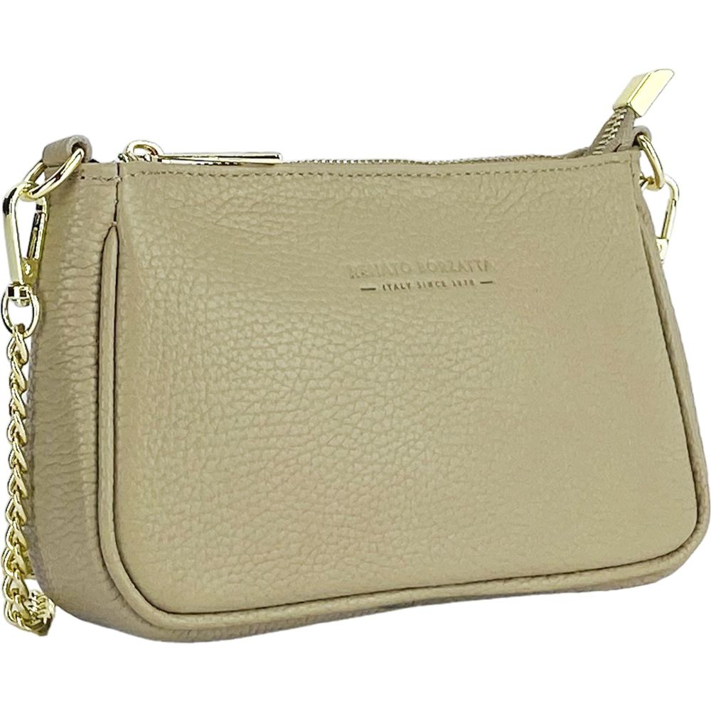 RENATO BORZATTA Mini Bag in Genuine Leather - Taupe Elegance