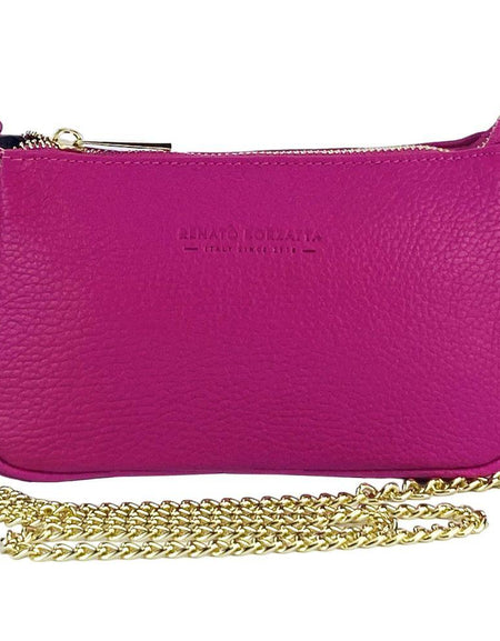 RENATO BORZATTA Borsa Piccola in Vera Pelle Made in Italy - Fuxia Mini Bag with Golden Metal Strap