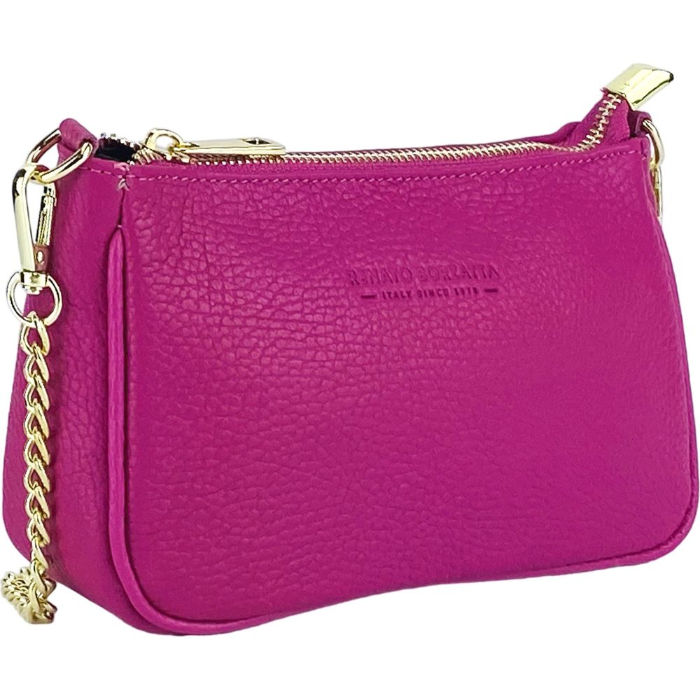 RENATO BORZATTA Borsa Piccola in Vera Pelle Made in Italy - Fuxia Mini Bag with Golden Metal Strap