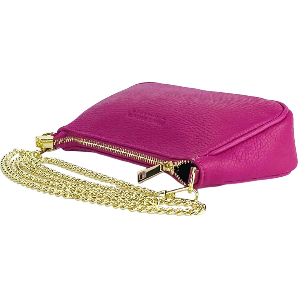 RENATO BORZATTA Borsa Piccola in Vera Pelle Made in Italy - Fuxia Mini Bag with Golden Metal Strap