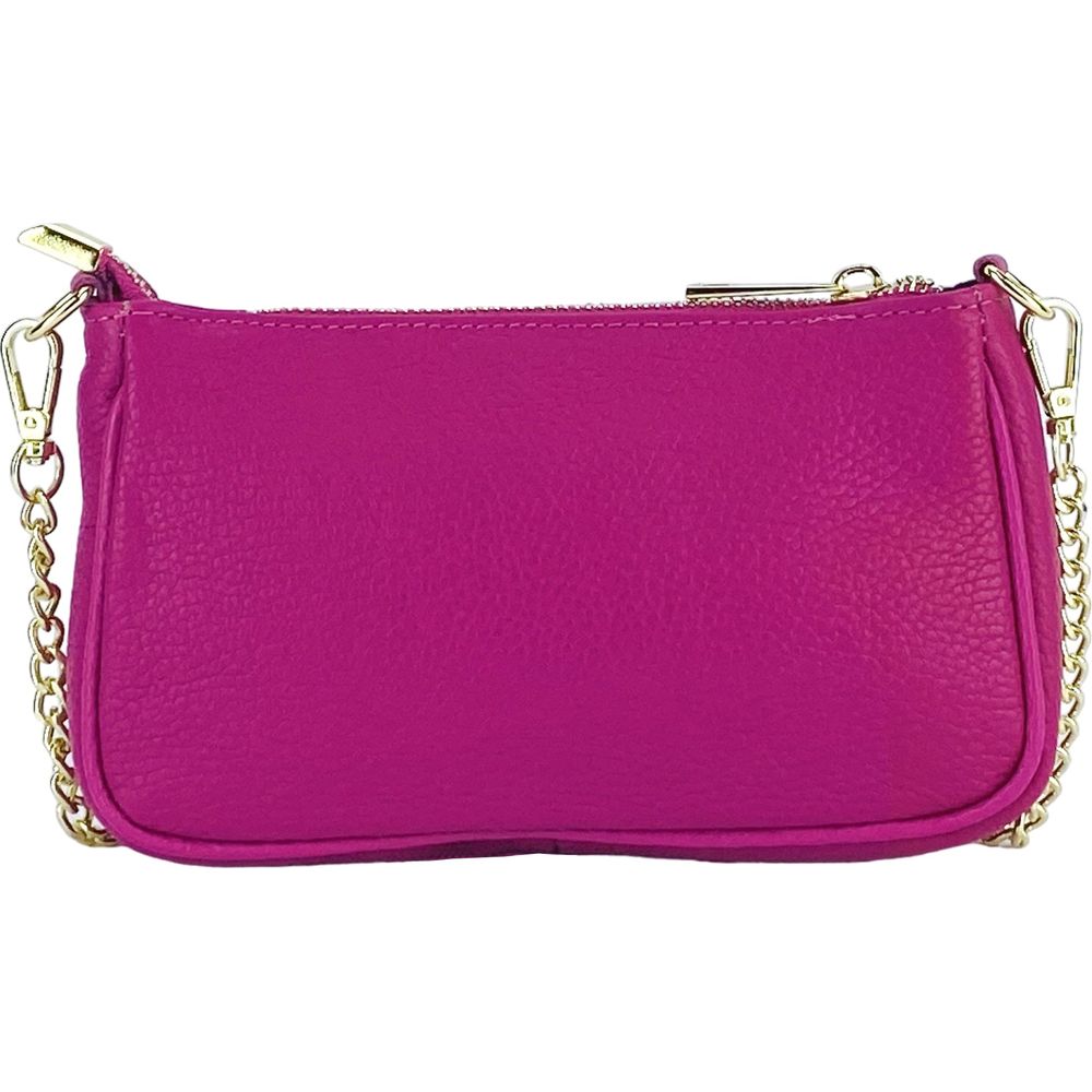 RENATO BORZATTA Borsa Piccola in Vera Pelle Made in Italy - Fuxia Mini Bag with Golden Metal Strap