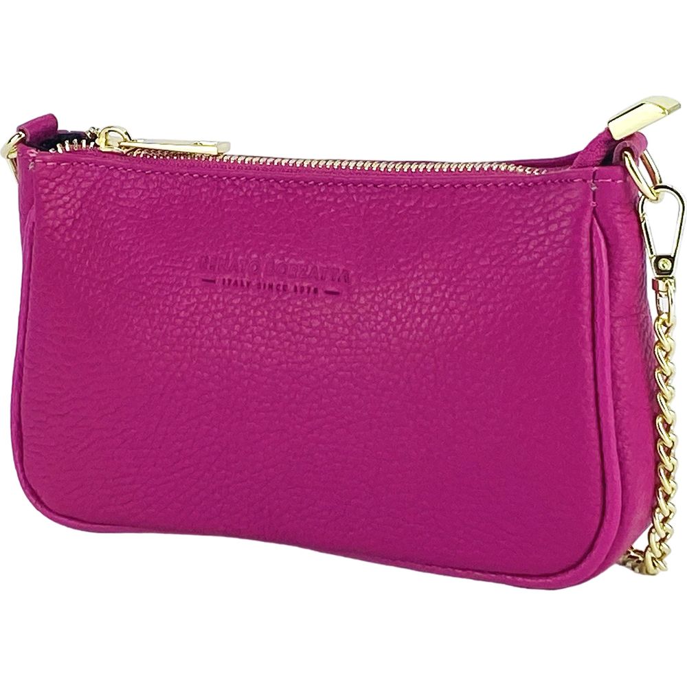 RENATO BORZATTA Borsa Piccola in Vera Pelle Made in Italy - Fuxia Mini Bag with Golden Metal Strap