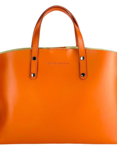 RB1024AM  | Borsa Donna a Mano in Vera Pelle Made in Italy con tracolla removibile. Sacca grande interna estraibile. Accessori Canna di Fucile Lucido - Colore Paprika - Dimensioni: cm 48x31x11-1