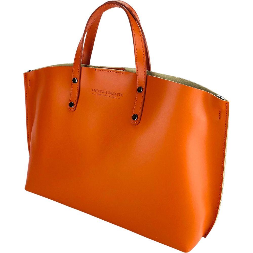RB1024AM  | Borsa Donna a Mano in Vera Pelle Made in Italy con tracolla removibile. Sacca grande interna estraibile. Accessori Canna di Fucile Lucido - Colore Paprika - Dimensioni: cm 48x31x11-2