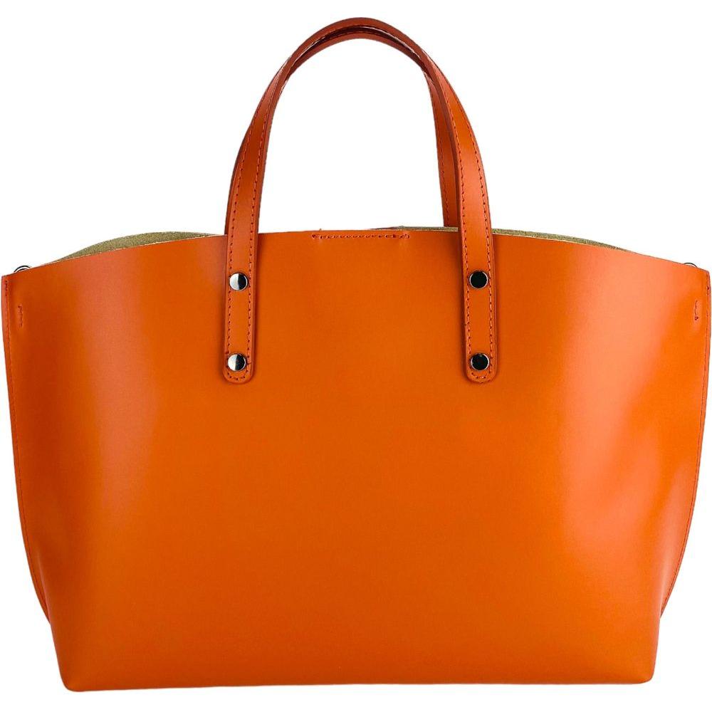 RB1024AM  | Borsa Donna a Mano in Vera Pelle Made in Italy con tracolla removibile. Sacca grande interna estraibile. Accessori Canna di Fucile Lucido - Colore Paprika - Dimensioni: cm 48x31x11-4