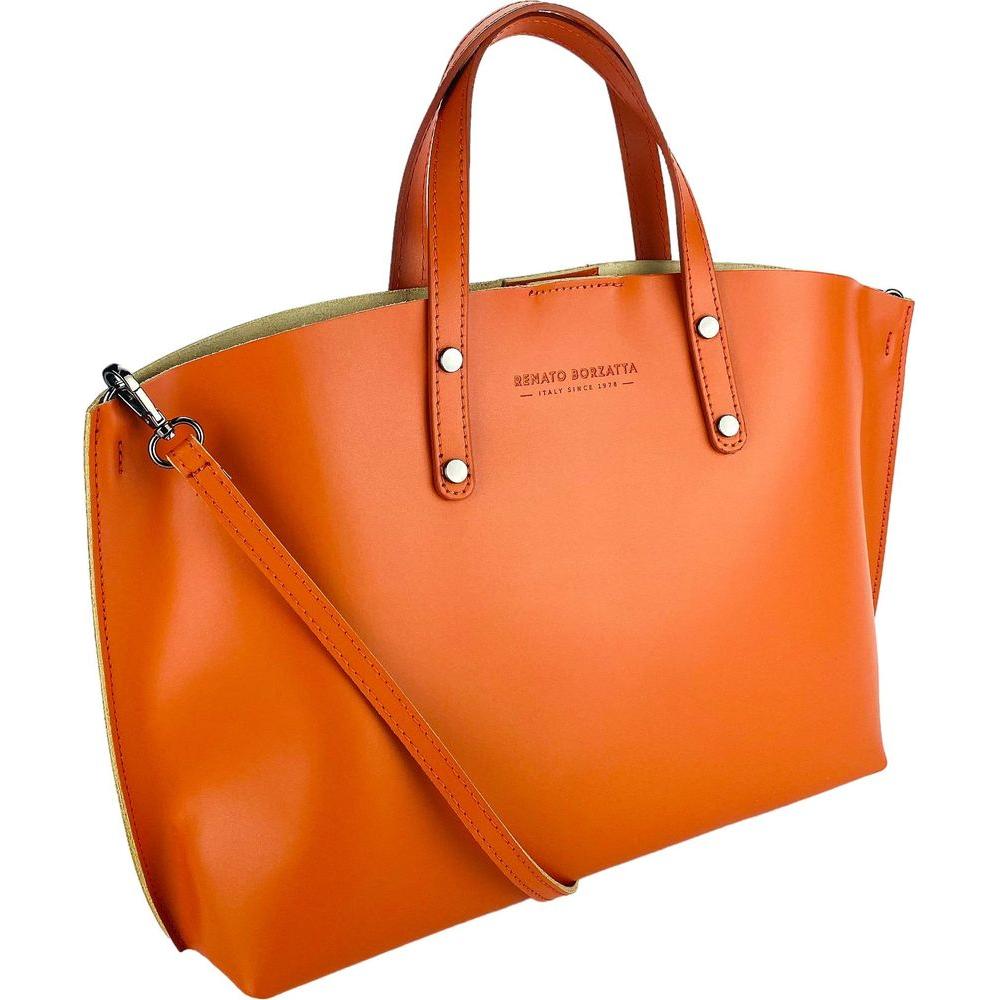 RB1024AM  | Borsa Donna a Mano in Vera Pelle Made in Italy con tracolla removibile. Sacca grande interna estraibile. Accessori Canna di Fucile Lucido - Colore Paprika - Dimensioni: cm 48x31x11-0