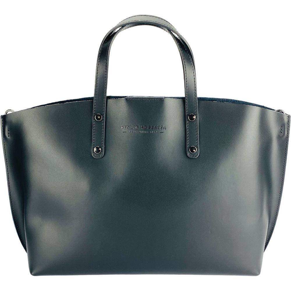 RB1024A  | Borsa Donna a Mano in Vera Pelle Made in Italy con tracolla removibile. Sacca grande interna estraibile. Accessori Canna di Fucile Lucido - Colore Nero - Dimensioni: cm 48x31x11-1