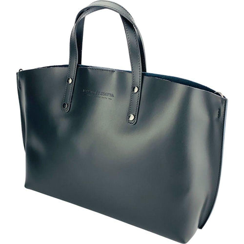 Load image into Gallery viewer, RB1024A  | Borsa Donna a Mano in Vera Pelle Made in Italy con tracolla removibile. Sacca grande interna estraibile. Accessori Canna di Fucile Lucido - Colore Nero - Dimensioni: cm 48x31x11-2
