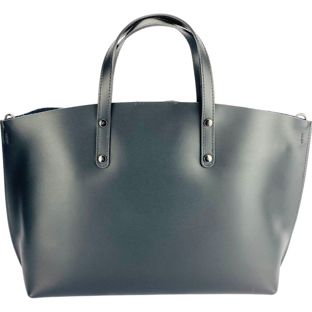 RB1024A  | Borsa Donna a Mano in Vera Pelle Made in Italy con tracolla removibile. Sacca grande interna estraibile. Accessori Canna di Fucile Lucido - Colore Nero - Dimensioni: cm 48x31x11-4
