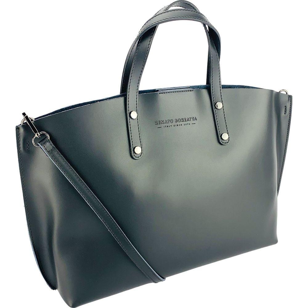 RB1024A  | Borsa Donna a Mano in Vera Pelle Made in Italy con tracolla removibile. Sacca grande interna estraibile. Accessori Canna di Fucile Lucido - Colore Nero - Dimensioni: cm 48x31x11-0