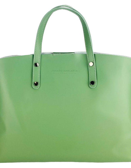 RB1024BF  | Borsa Donna a Mano in Vera Pelle Made in Italy con tracolla removibile. Sacca grande interna estraibile. Accessori Canna di Fucile Lucido - Colore Menta - Dimensioni: cm 48x31x11-1