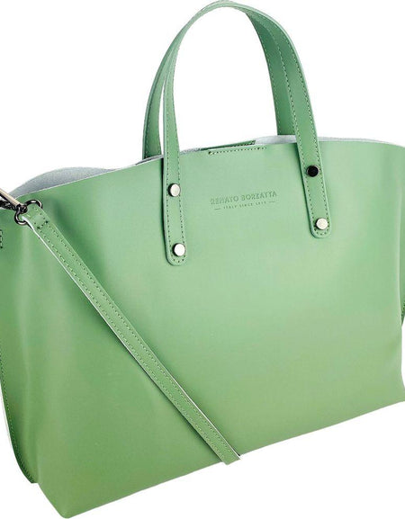 RB1024BF  | Borsa Donna a Mano in Vera Pelle Made in Italy con tracolla removibile. Sacca grande interna estraibile. Accessori Canna di Fucile Lucido - Colore Menta - Dimensioni: cm 48x31x11-0