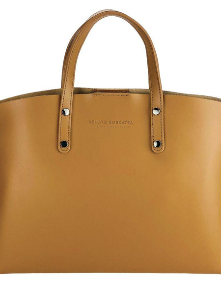 RENATO BORZATTA RB1024S: Luxurious Cognac Handbag in Genuine Leather