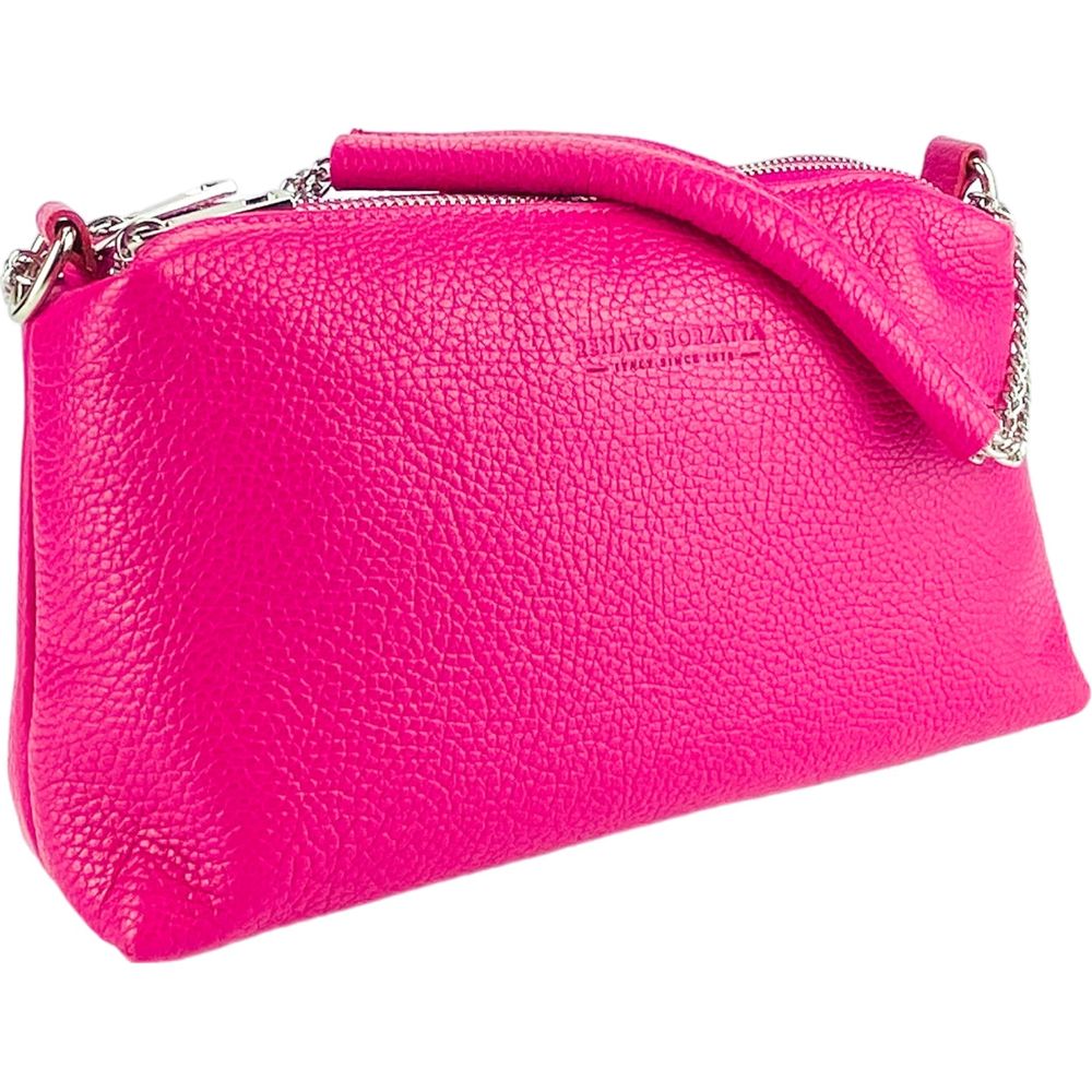 RENATO BORZATTA Luxurious Fuxia Leather Handbag with Double Zip