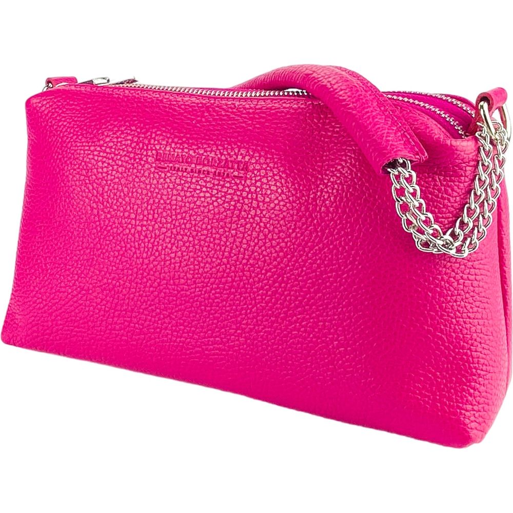 RENATO BORZATTA Luxurious Fuxia Leather Handbag with Double Zip