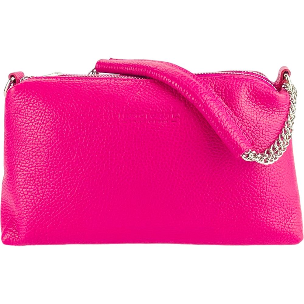 RENATO BORZATTA Luxurious Fuxia Leather Handbag with Double Zip