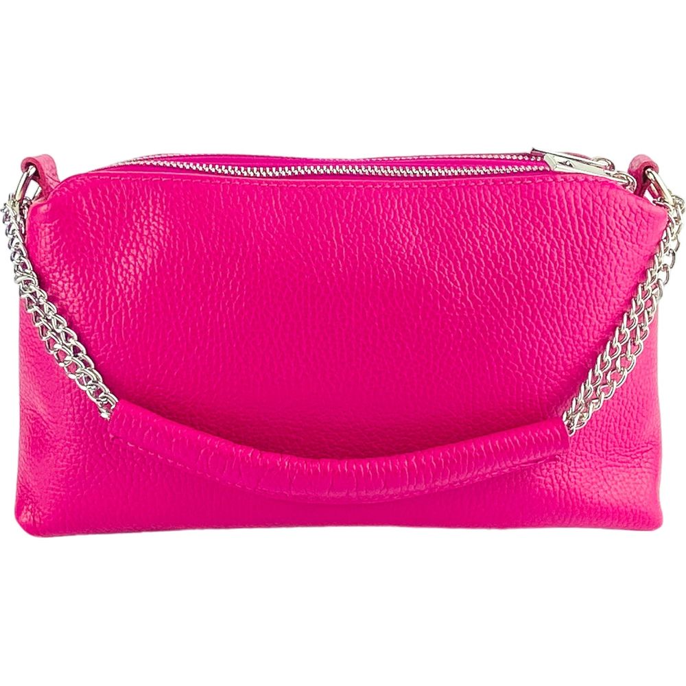 RENATO BORZATTA Luxurious Fuxia Leather Handbag with Double Zip