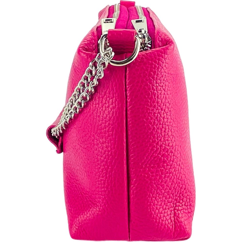 RENATO BORZATTA Luxurious Fuxia Leather Handbag with Double Zip