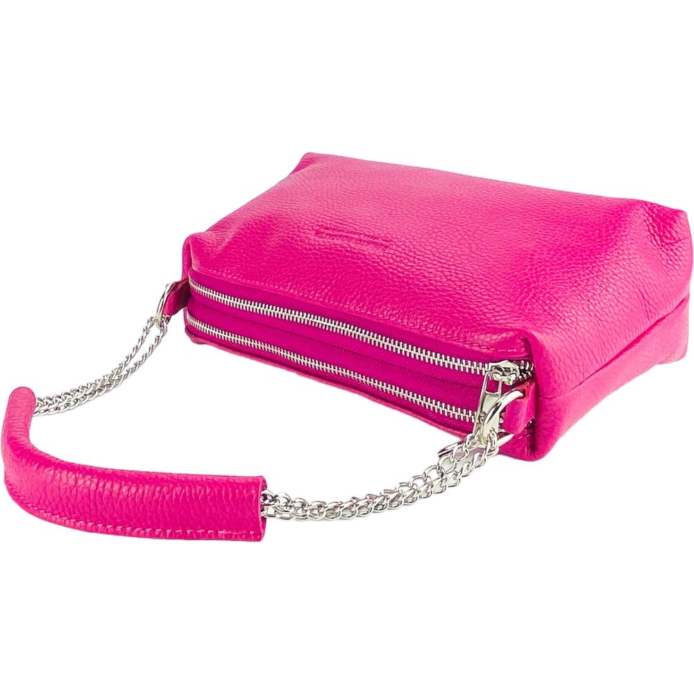 RENATO BORZATTA Luxurious Fuxia Leather Handbag with Double Zip