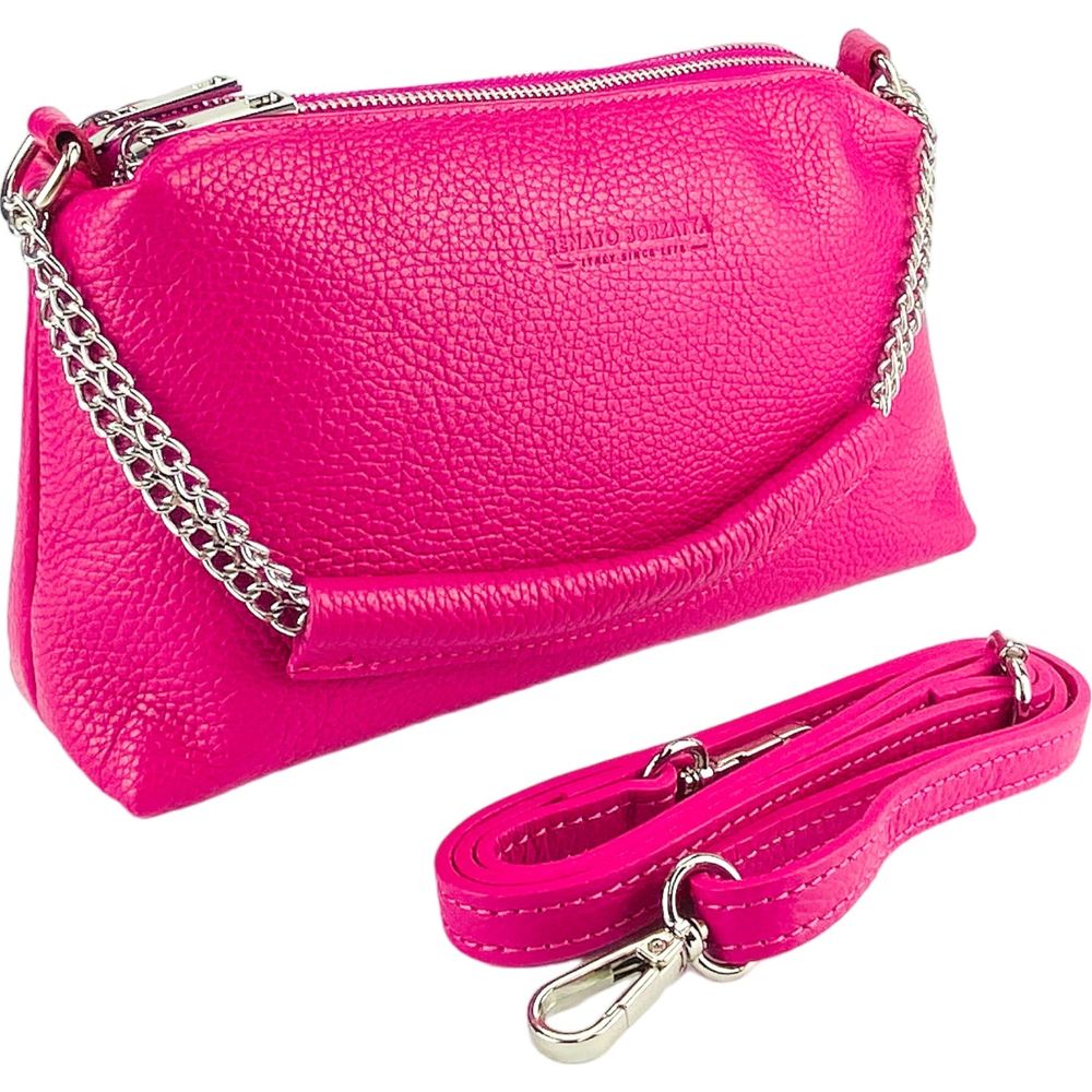 RENATO BORZATTA Luxurious Fuxia Leather Handbag with Double Zip