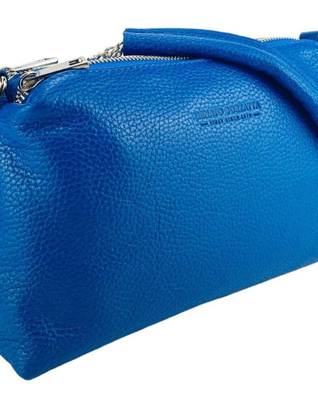 RB1025CH  | Borsa Donna a Mano con doppia lampo in Vera Pelle Made in Italy. Tracolla in pelle regolabile. Accessori Nickel Lucido - Colore Blu Royal - Dimensioni: cm 26 x 14 x 9-1
