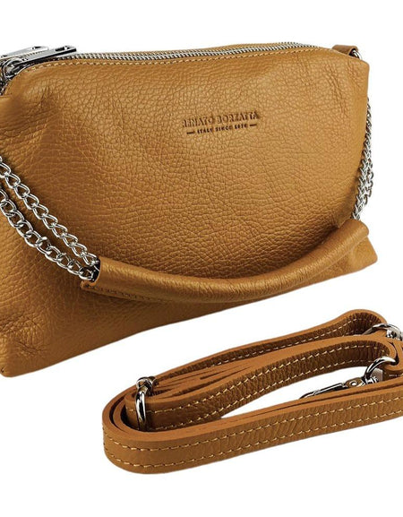 RENATO BORZATTA Borsa Donna a Mano con Doppia Lampo in Vera Pelle Cognac