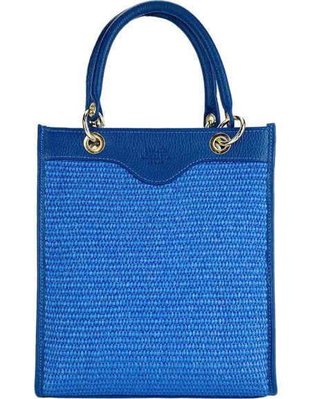RENATO BORZATTA Vertical Handbag in Royal Blue Leather and Straw