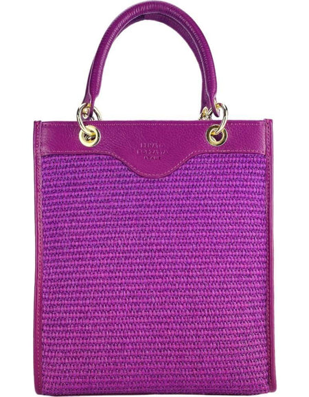 RENATO BORZATTA Vertical Handbag in Genuine Leather and Straw - Raspberry Elegance