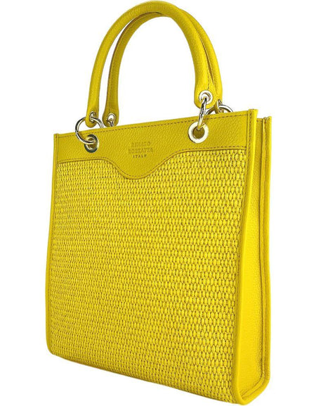 RENATO BORZATTA Vertical Leather and Straw Handbag