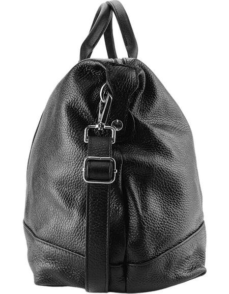 RB1029A | Borsone da Viaggio in Vera Pelle Made in Italy con Tracolla regolabile e removibile. Chiusura con lampo e Accessori in metallo Nickel Lucido - Colore Nero - Dimensioni: cm 57 x 26 x 24-1