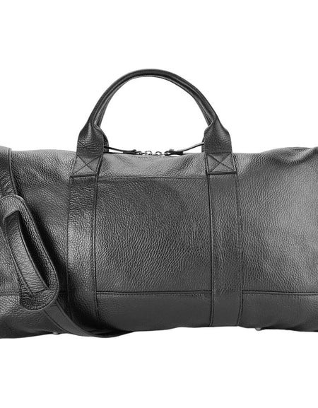 RB1029A | Borsone da Viaggio in Vera Pelle Made in Italy con Tracolla regolabile e removibile. Chiusura con lampo e Accessori in metallo Nickel Lucido - Colore Nero - Dimensioni: cm 57 x 26 x 24-0
