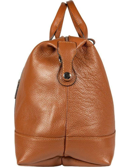 RB1029S | Borsone da Viaggio in Vera Pelle Made in Italy con Tracolla regolabile e removibile. Chiusura con lampo e Accessori in metallo Nickel Lucido - Colore Cognac - Dimensioni: cm 57 x 26 x 24-1